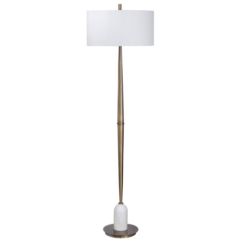 Uttermost Minette Transitional Steel Marble Fabric Floor Lamp in Antique Brass