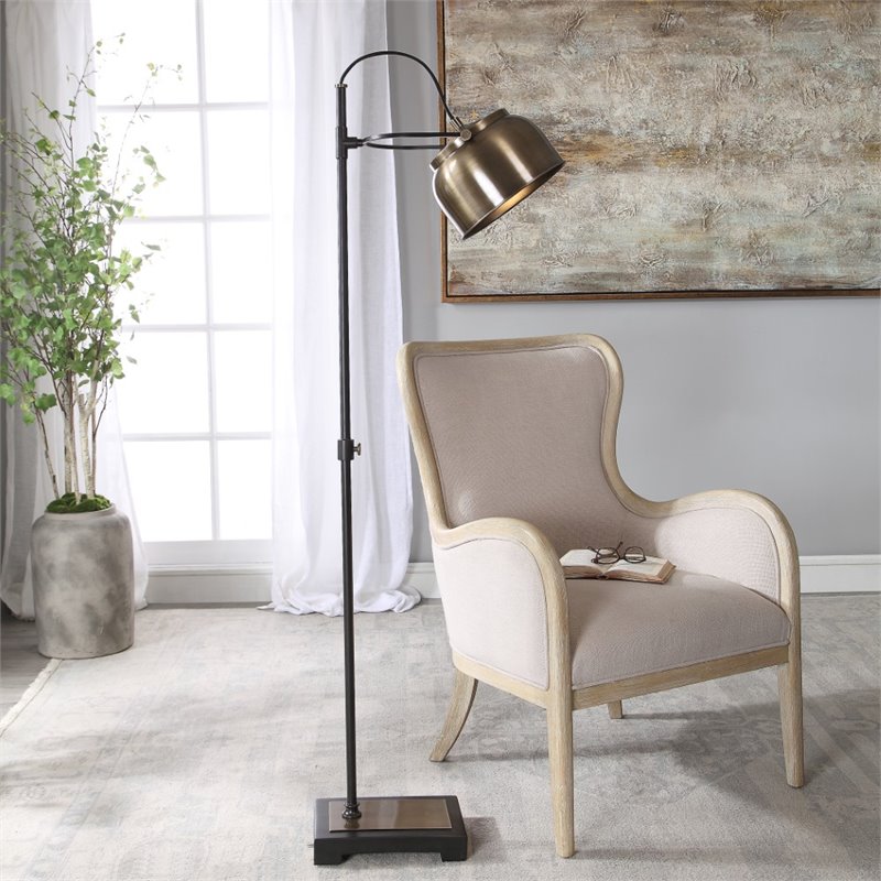 Uttermost Bessemer Contemporary Steel Floor Lamp in Antique Brass