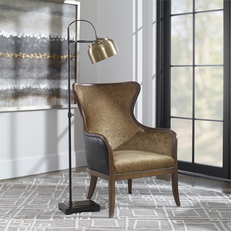Uttermost Bessemer Contemporary Steel Floor Lamp in Antique Brass