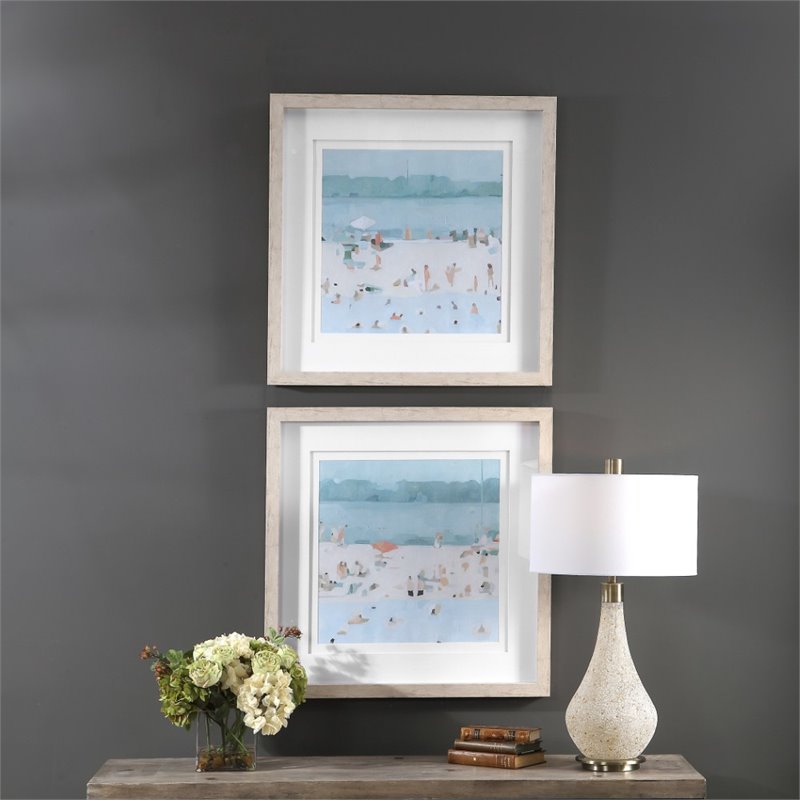 Uttermost Sea Coastal Plastic and Glass Sandbar Framed Print in Blue (Set of 2)
