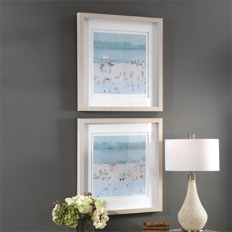 Uttermost Sea Coastal Plastic and Glass Sandbar Framed Print in Blue (Set of 2)