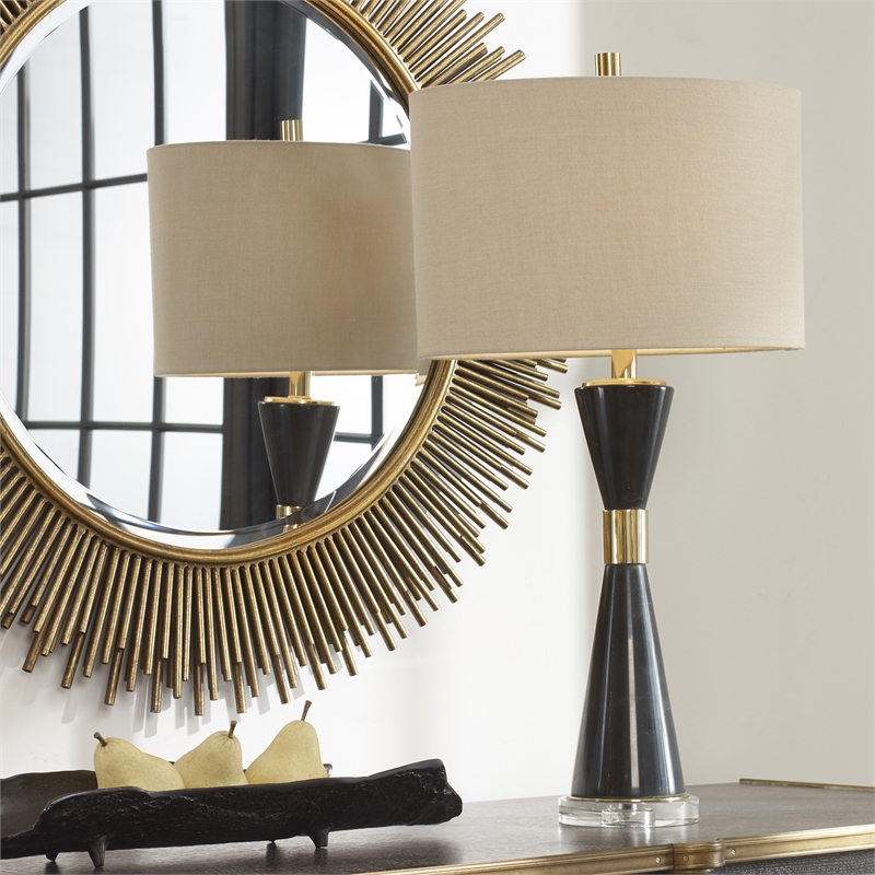 Uttermost Alastair Mid-Century Steel Marble & Fabric Table Lamp in Black