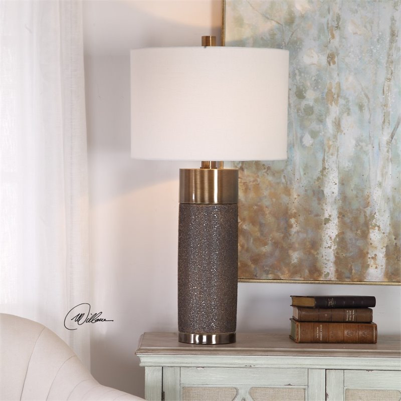 Uttermost Brannock Iron Ceramic and Fabric Table Lamp in Golden Bronze