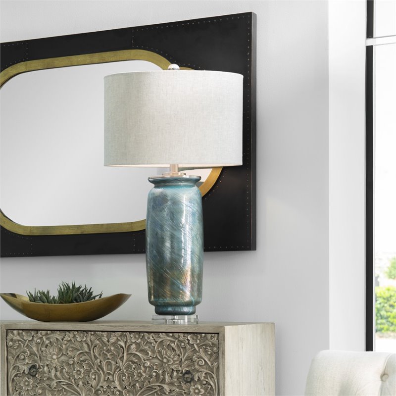 Uttermost Olesya Swirl Glass Iron and Crystal Table Lamp in Ocean Blue
