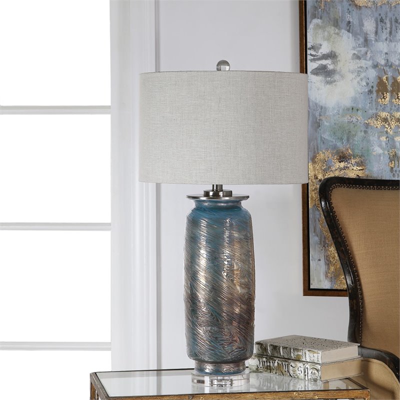 Uttermost Olesya Swirl Glass Iron and Crystal Table Lamp in Ocean Blue