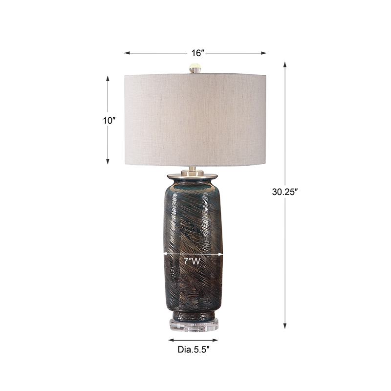 Uttermost Olesya Swirl Glass Iron and Crystal Table Lamp in Ocean Blue