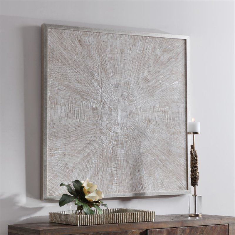 Uttermost Mesmerize Firwood and Plastic Abstract Hand Painted Art in Beige/White