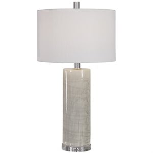 Uttermost Zesiro Modern Ceramic Fabric Steel and Crystal Table Lamp in Beige