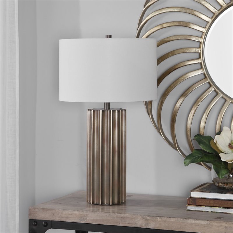 Uttermost Khalio Contemporary Steel and Fabric Table Lamp in Aged Gunmetal