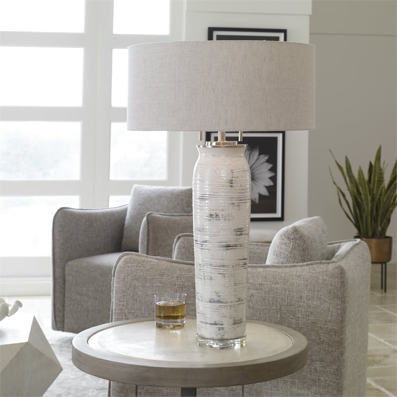 Uttermost Lenta Ceramic Iron and Crystal Table Lamp in Off White
