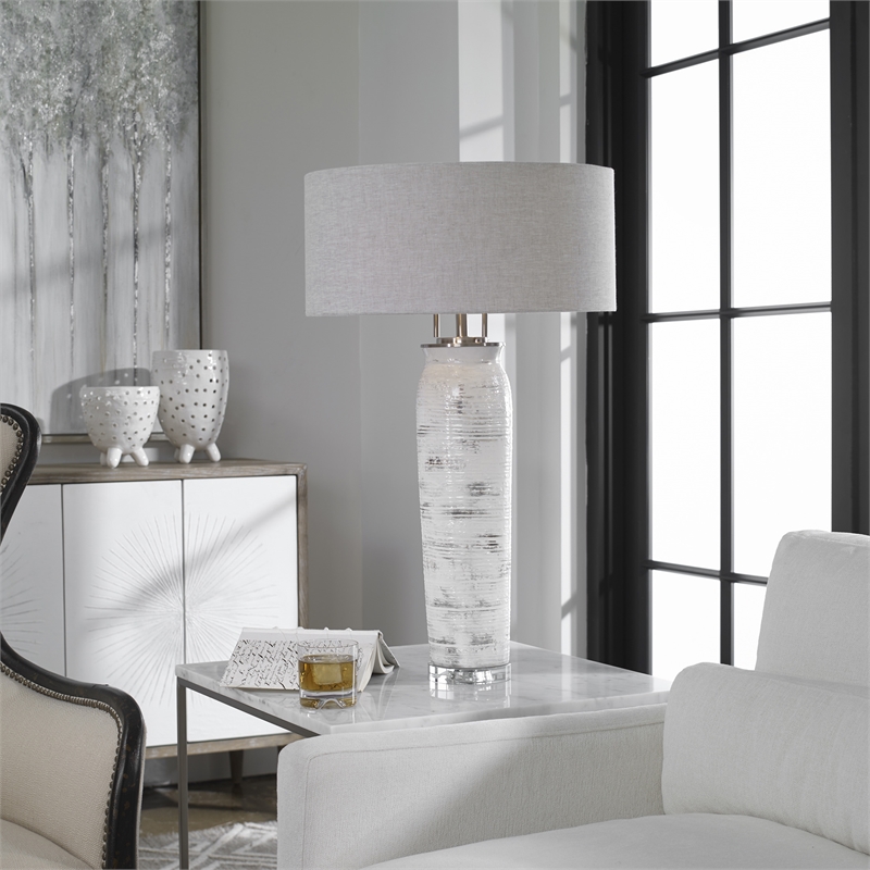 Uttermost Lenta Ceramic Iron and Crystal Table Lamp in Off White