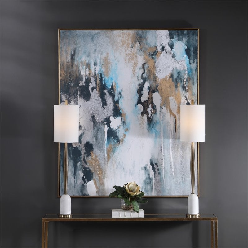 Uttermost Stormy Coastal Canvas and Wood Seas Hand Painted Canvas in Blue