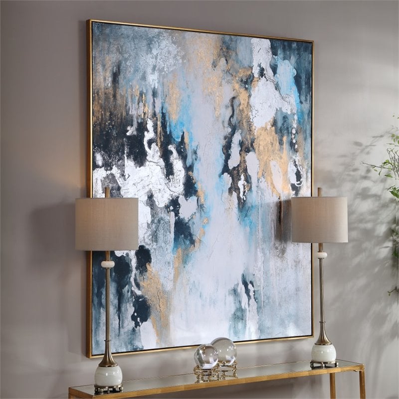 Uttermost Stormy Coastal Canvas and Wood Seas Hand Painted Canvas in Blue