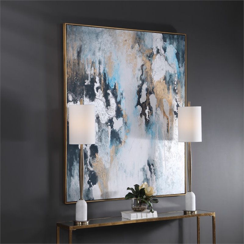 Uttermost Stormy Coastal Canvas and Wood Seas Hand Painted Canvas in Blue