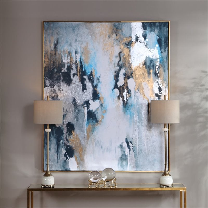 Uttermost Stormy Coastal Canvas and Wood Seas Hand Painted Canvas in Blue