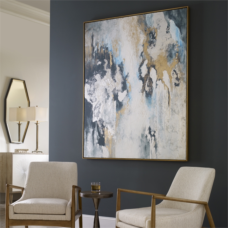 Uttermost Stormy Coastal Canvas and Wood Seas Hand Painted Canvas in Blue