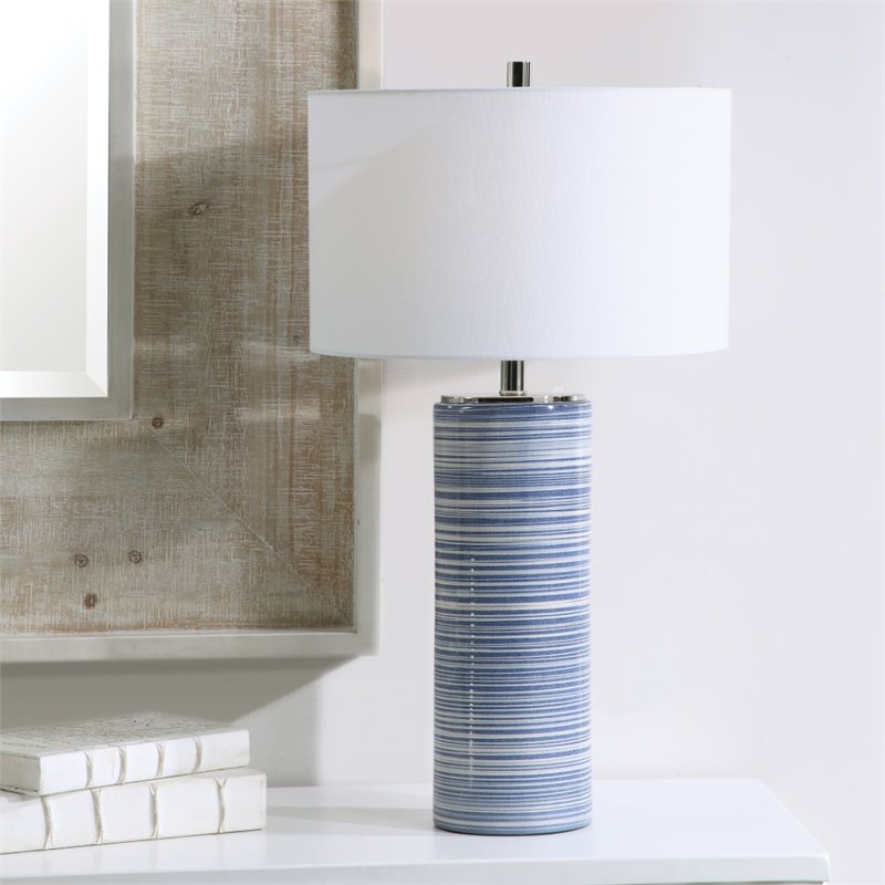 Uttermost Montauk Ceramic and Steel Striped Table Lamp in White and Indigo