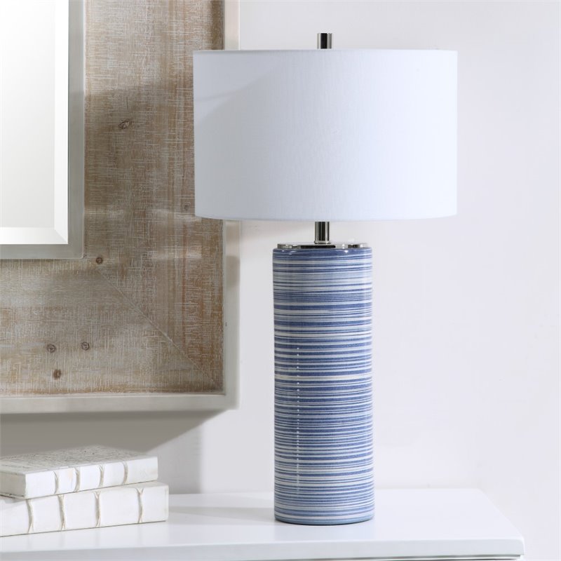 Uttermost Montauk Ceramic and Steel Striped Table Lamp in White and Indigo