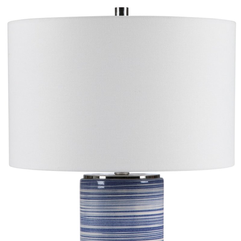 Uttermost Montauk Ceramic and Steel Striped Table Lamp in White and Indigo