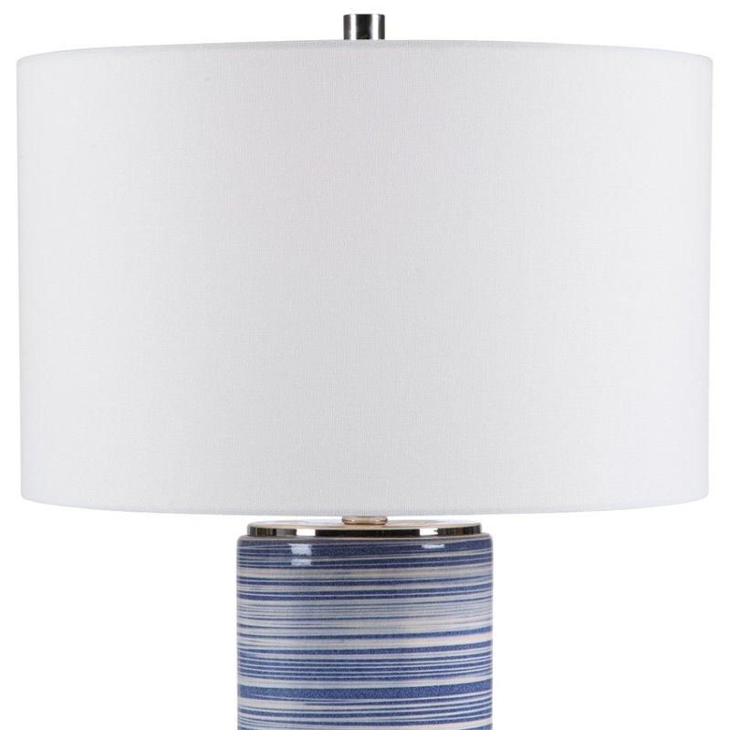 Uttermost Montauk Ceramic and Steel Striped Table Lamp in White and Indigo