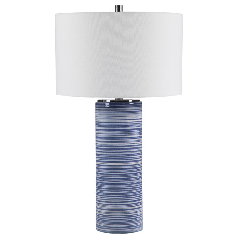 Uttermost Montauk Ceramic and Steel Striped Table Lamp in White and Indigo