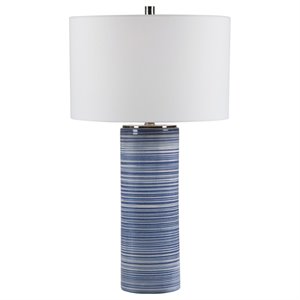 Uttermost Montauk Ceramic and Steel Striped Table Lamp in White and Indigo