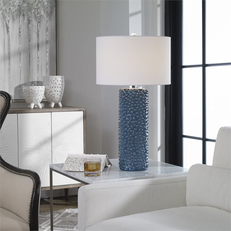 Uttermost Ciji Coastal Ceramic and Fabric Table Lamp in Deep Indigo Blue