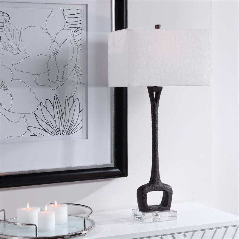Uttermost Darbie Crystal Cast Iron and Fabric Table Lamp in Aged Black