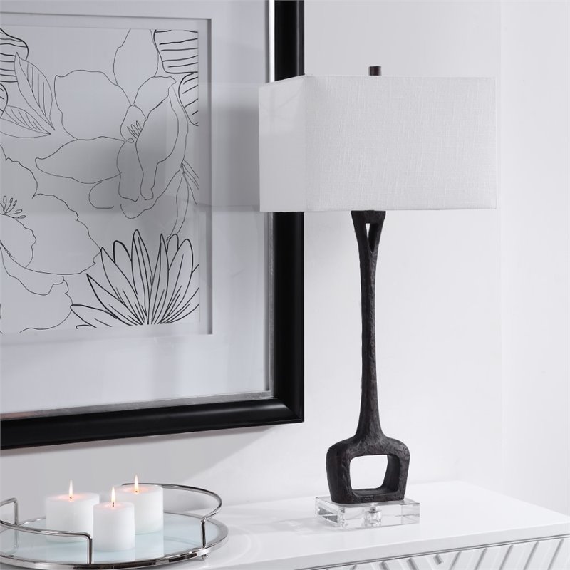 Uttermost Darbie Crystal Cast Iron and Fabric Table Lamp in Aged Black
