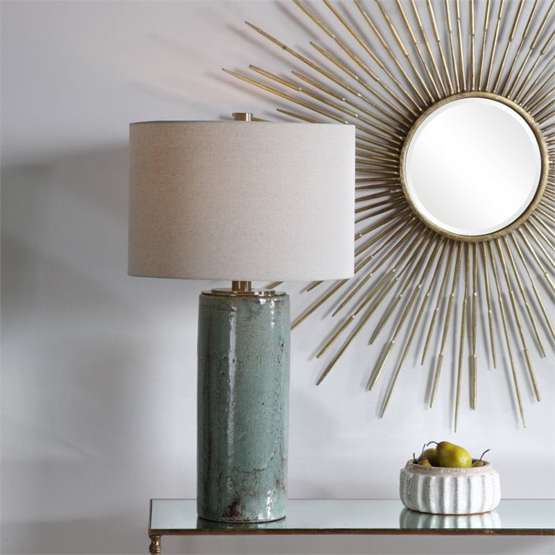Uttermost Callais Ceramic and Metal Crackled Table Lamp in Aqua Blue