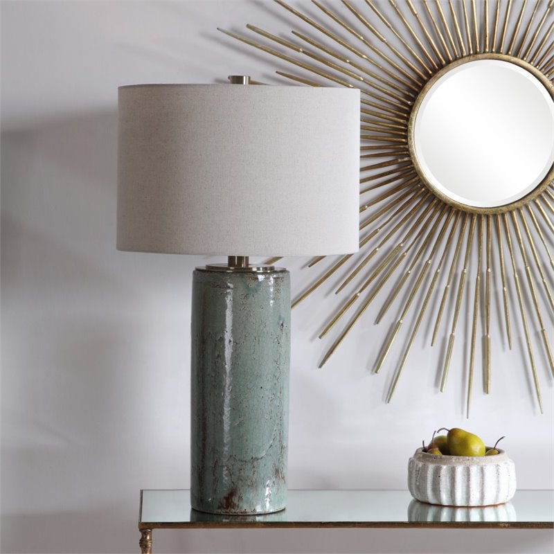 Uttermost Callais Ceramic and Metal Crackled Table Lamp in Aqua Blue