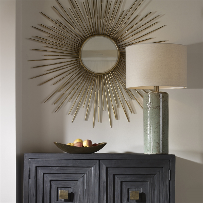 Uttermost Callais Ceramic and Metal Crackled Table Lamp in Aqua Blue