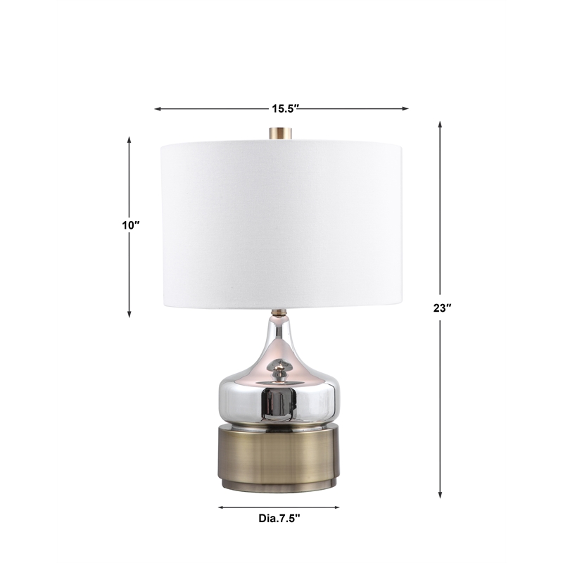 Uttermost Como Mid-Century Metal and Fabric Table Lamp in Chrome/Brass