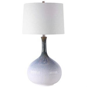 Uttermost Eichler Mid-Century Ceramic and Fabric Table Lamp in Cream/Blue