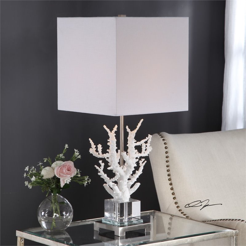 Uttermost Corallo Crystal Resin Iron and Fabric Table Lamp in White Coral
