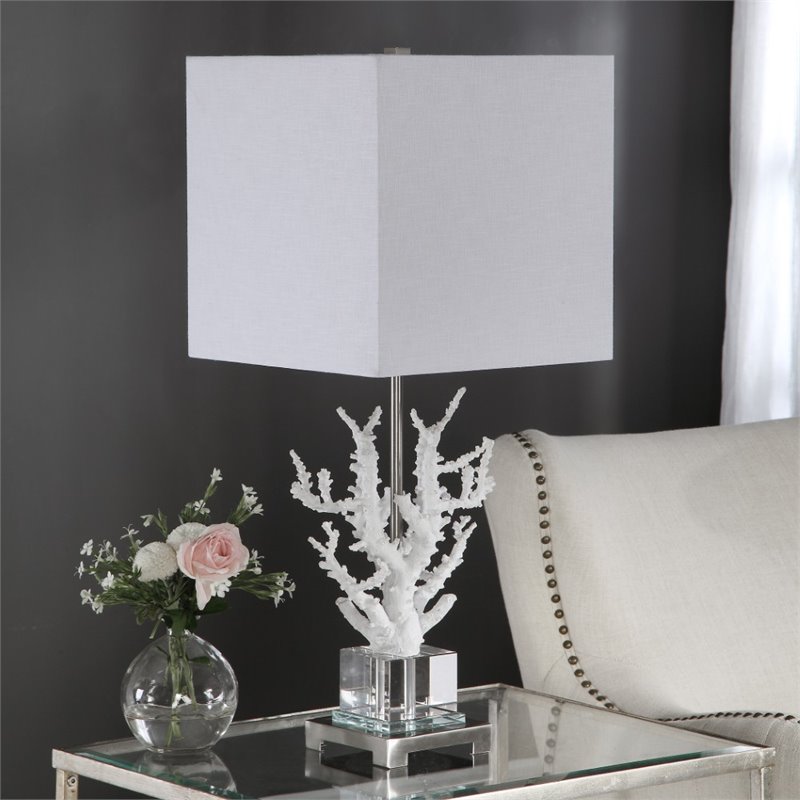 Uttermost Corallo Crystal Resin Iron and Fabric Table Lamp in White Coral