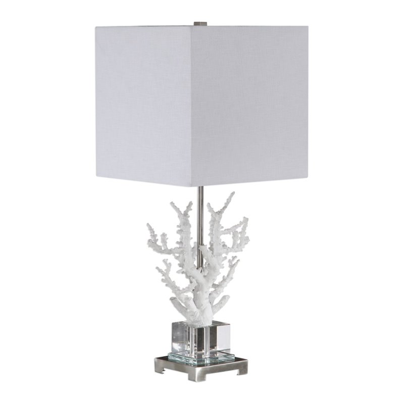 Uttermost Corallo Crystal Resin Iron and Fabric Table Lamp in White Coral