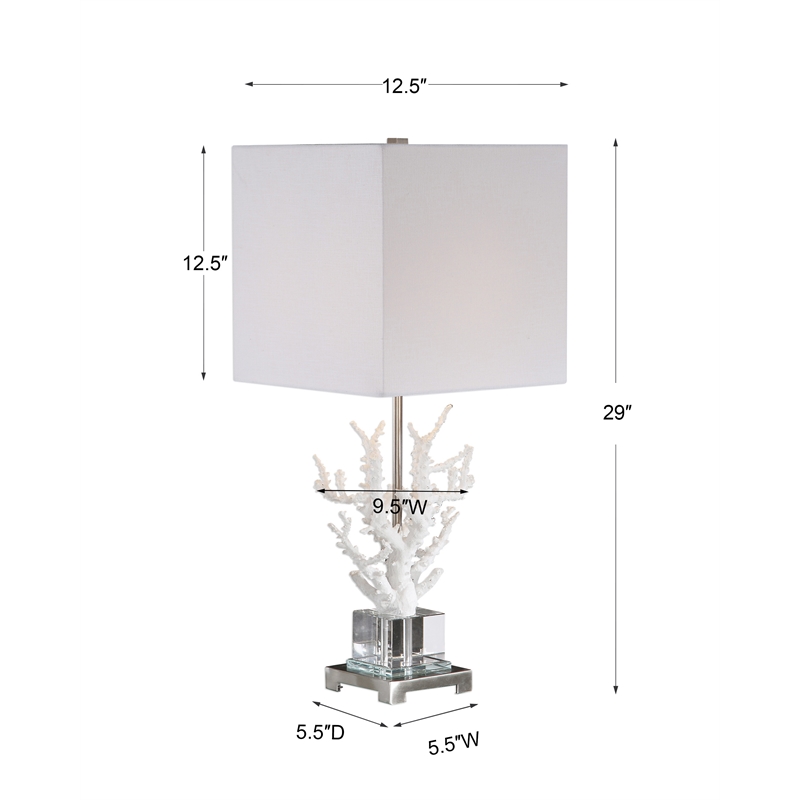 Uttermost Corallo Crystal Resin Iron and Fabric Table Lamp in White Coral