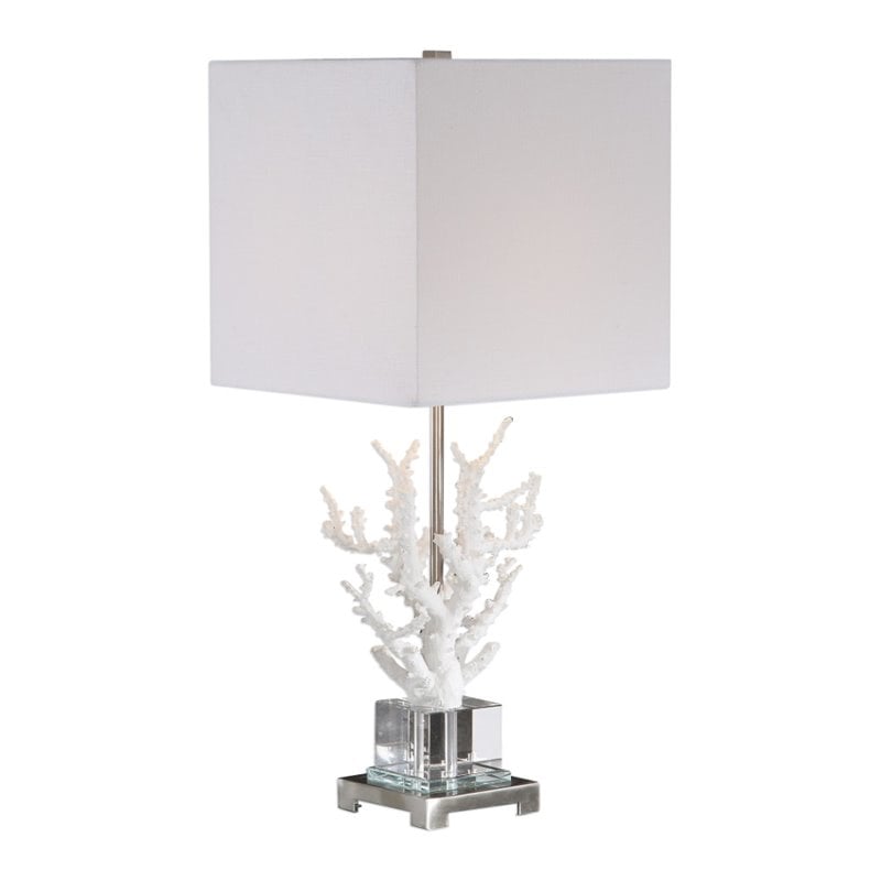 Uttermost Corallo Crystal Resin Iron and Fabric Table Lamp in White Coral