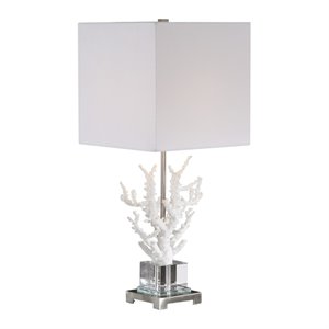 Uttermost Corallo Crystal Resin Iron and Fabric Table Lamp in White Coral