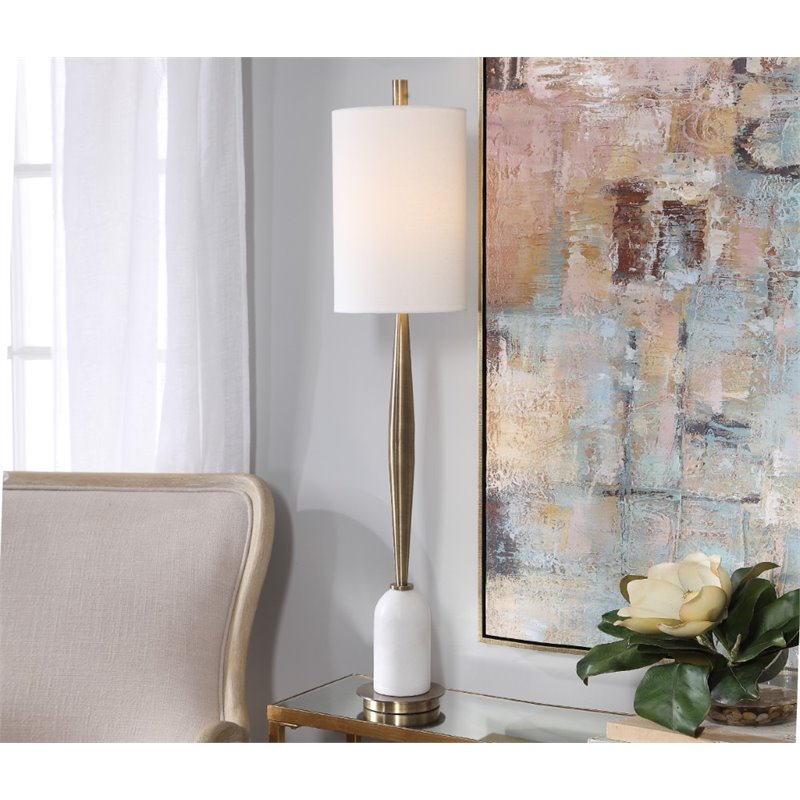 Uttermost Minette Transitional Steel Marble Fabric Buffet Lamp in White/Brass