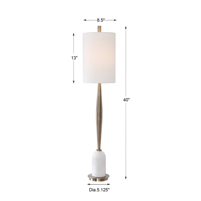 Uttermost Minette Transitional Steel Marble Fabric Buffet Lamp in White/Brass