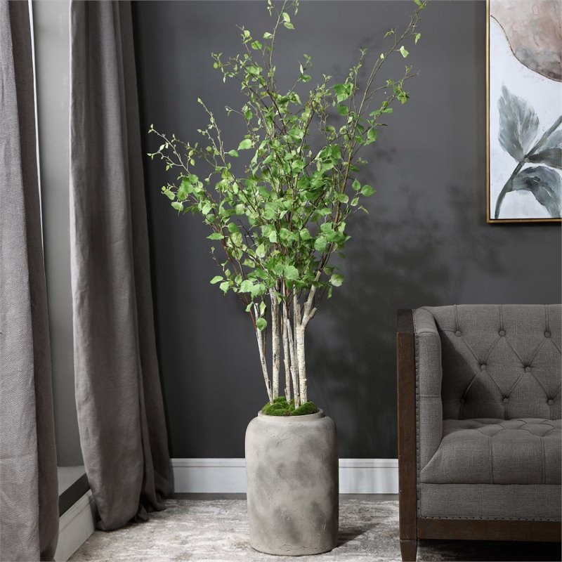 Uttermost Aldis Polyester Fabric and Iron Potted River Birch in Aged Stone