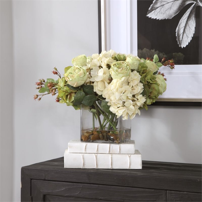 Uttermost Cecily Polyester Iron and Glass Hydrangea Bouquet in Clear