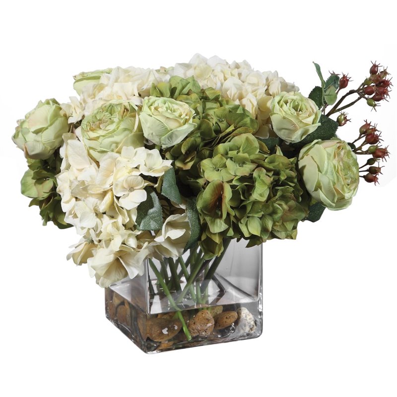 Uttermost Cecily Polyester Iron and Glass Hydrangea Bouquet in Clear