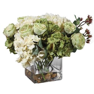 Uttermost Cecily Polyester Iron and Glass Hydrangea Bouquet in Clear