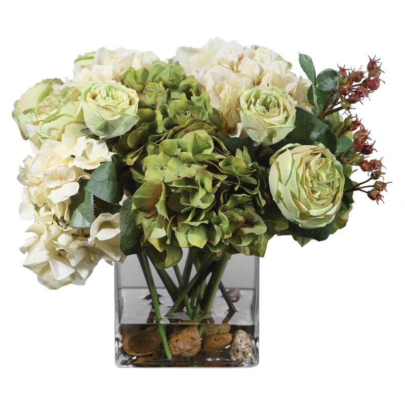 Uttermost Cecily Polyester Iron and Glass Hydrangea Bouquet in Clear