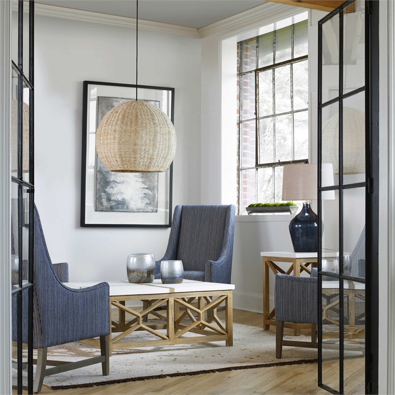 Uttermost 1-Light Metal Dome Shaped Pendant in Natural Woven Seagrass