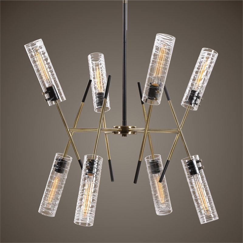 Uttermost Telesto 8-Light Steel and Glass Linear Pendant in Black/Brass