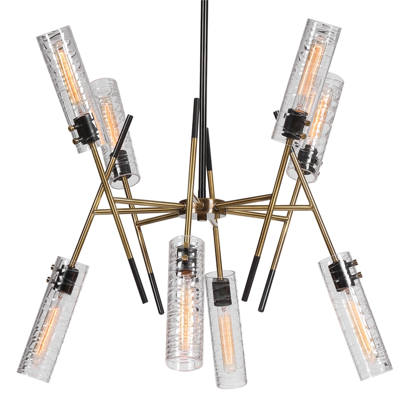 Uttermost Telesto 8-Light Steel and Glass Linear Pendant in Black/Brass